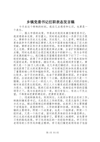 乡镇党委书记任职表态发言