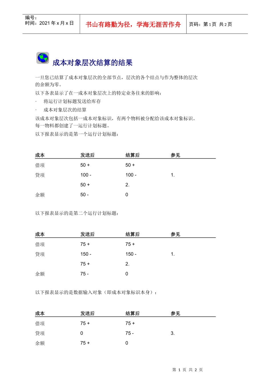 成本对象层次结算的结果_第1页