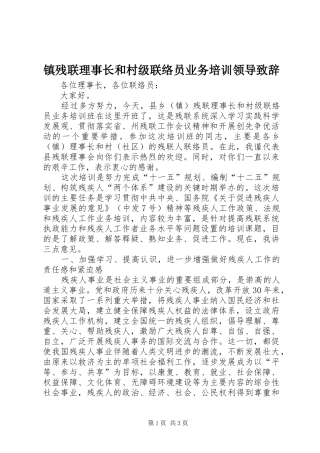 镇残联理事长和村级联络员业务培训领导演讲致辞