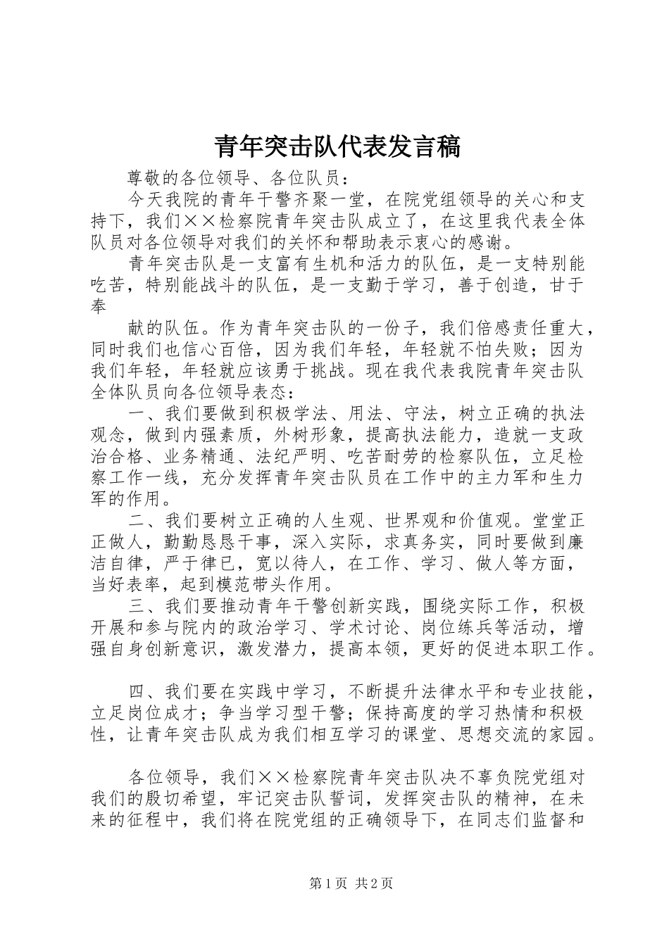 青年突击队代表发言_第1页