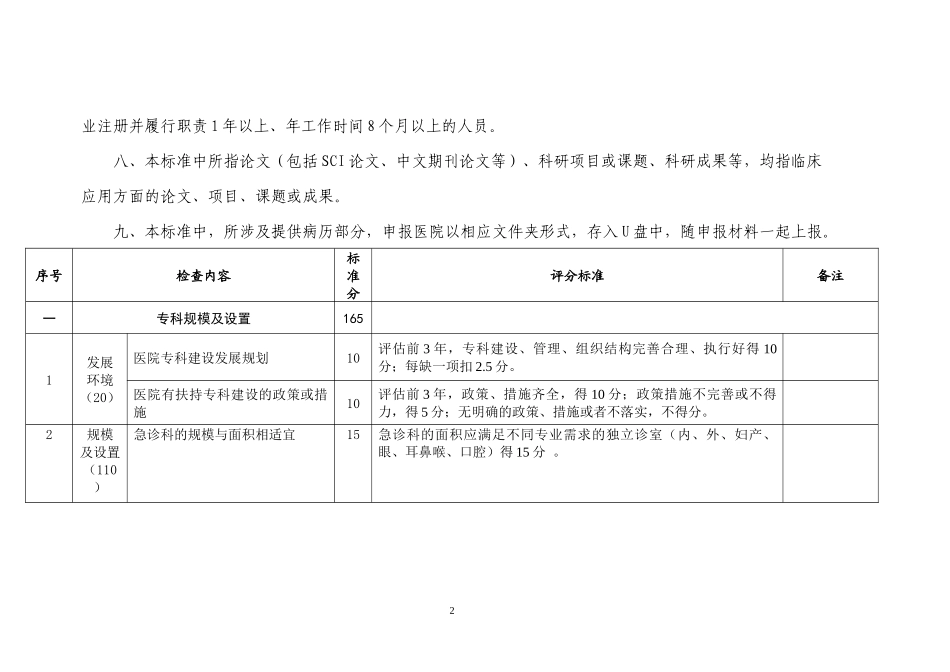 急诊科国家临床重点专科建设项目评分标准(试行)_第2页