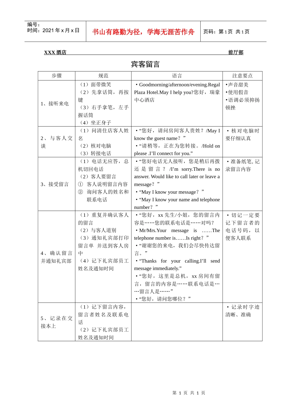 总台操作流程-宾客留言_第1页