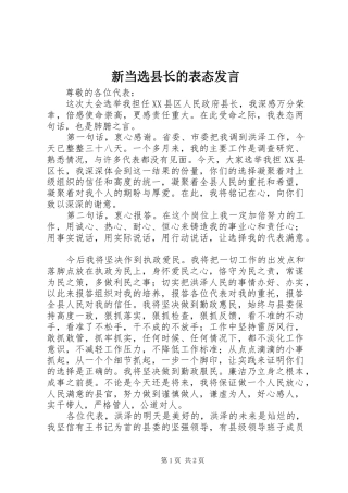 新当选县长的表态发言稿