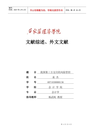我国第三方支付的风险管控文献综述袁杰
