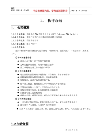 思凯手机DIY有限责任公司创业计划书