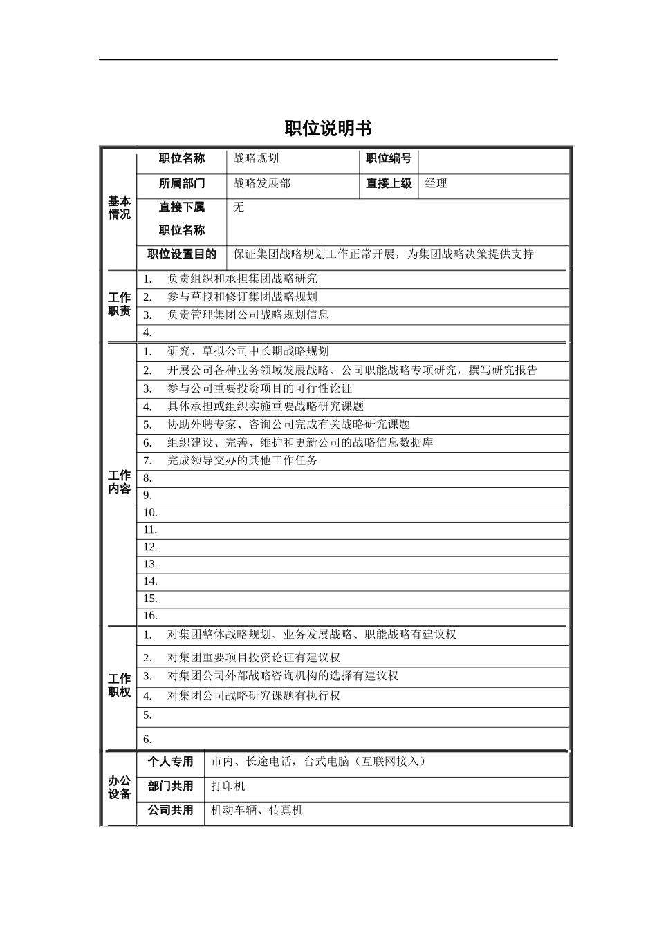 战略发展部-战略规划职位说明书_第1页