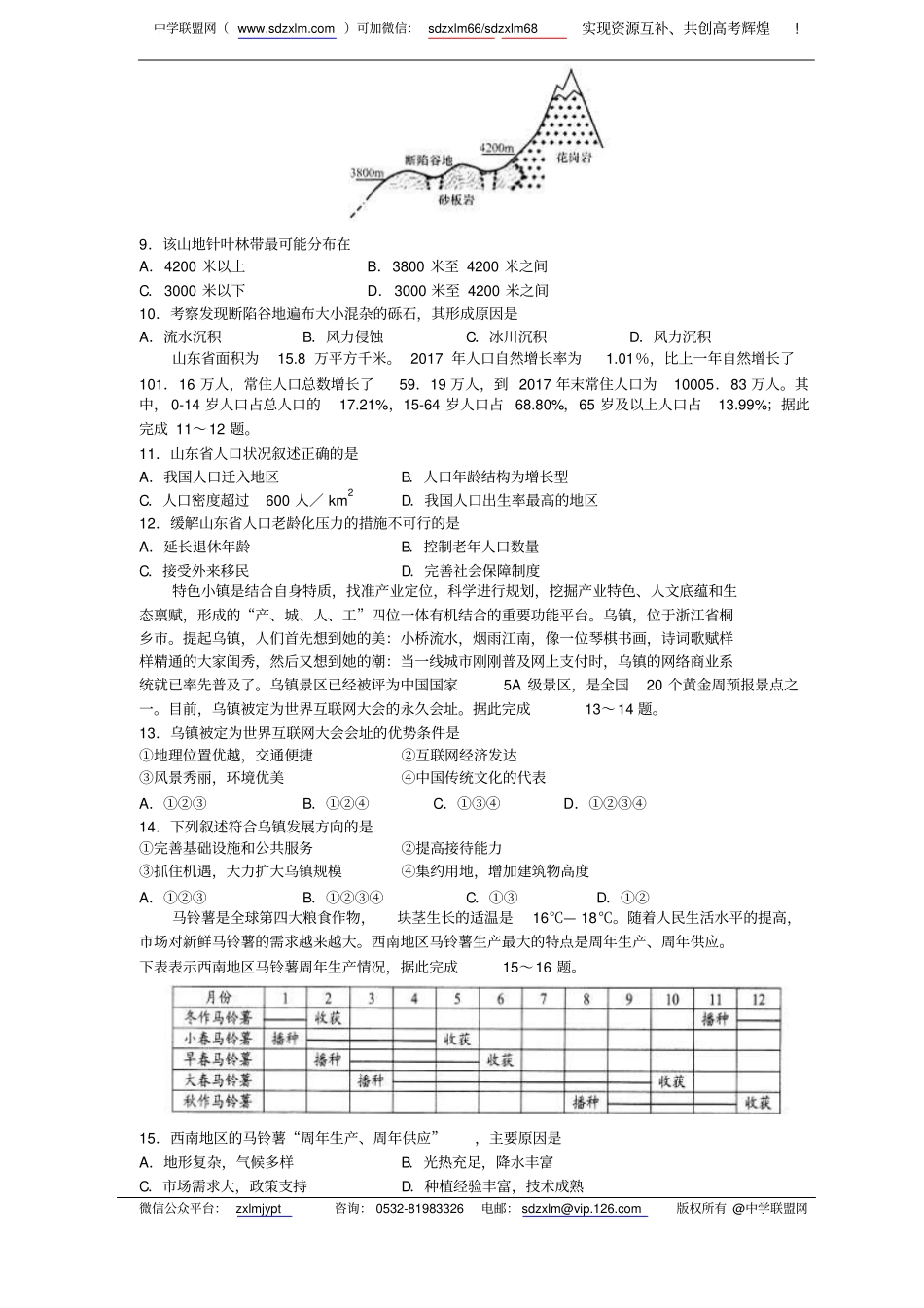 (中学联盟)日照市2019届高三上学期期末考试试题(地理)_第3页