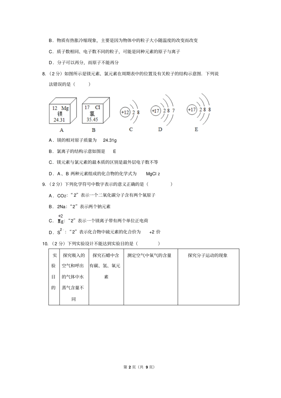 2018-2019学年天津市南开区翔宇学校九年级(上)第一次月考化学试卷_第2页