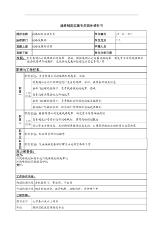 战略制定实施专员岗位说明书