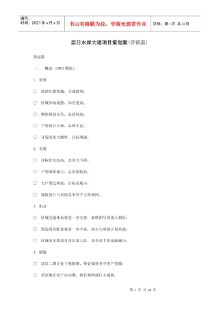 恋日水岸大道项目策划案(1)