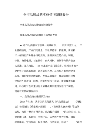 全市品牌战略实施情况调研报告