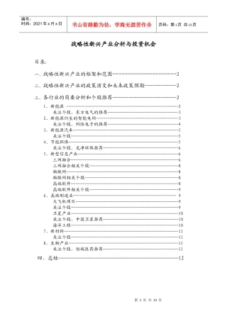 战略性新兴产业分析与投资机会
