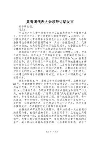 共青团代表大会领导讲话发言稿 (2)