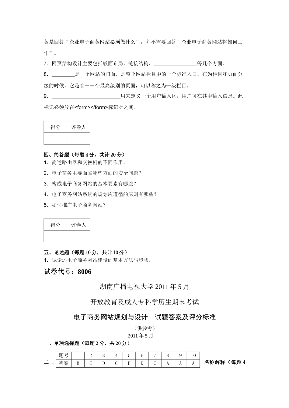 电子商务网站规划与设计考试试题_第3页