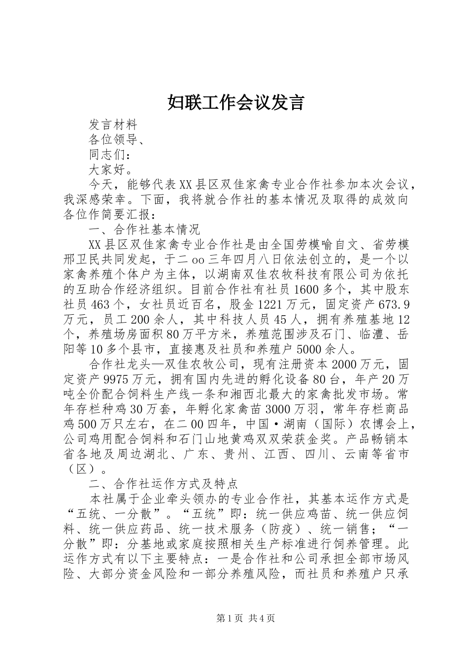 妇联工作会议发言稿_第1页