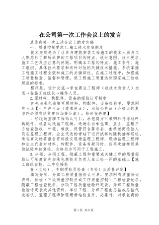 在公司第一次工作会议上的发言稿