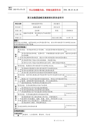 战略发展部部长职务说明书