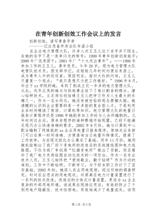 在青年创新创效工作会议上的发言稿 (2)