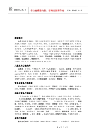 心理疾病简要概述