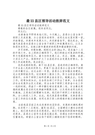 最XX县区领导活动演讲致辞范文