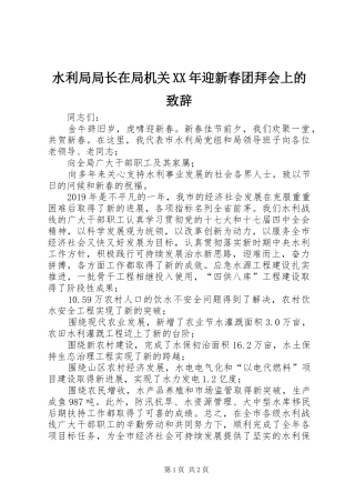 水利局局长在局机关XX年迎新春团拜会上的演讲致辞