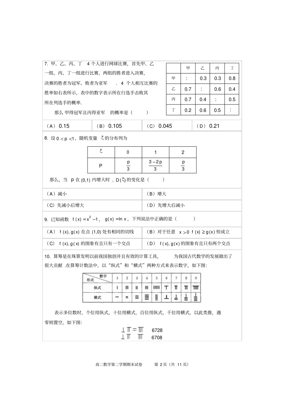 北京市西城区2018-2019学年第二学期高二期末数学试题及答案_第2页