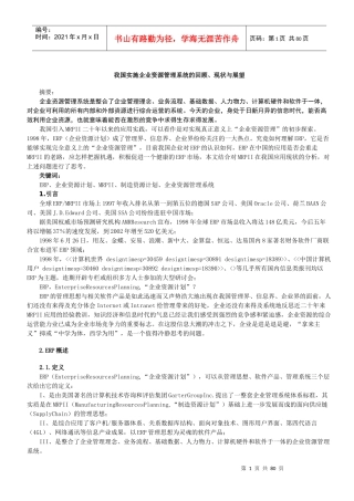 我国实施企业资源管理系统的回顾、现状与展望
