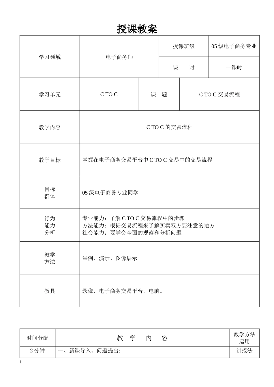授课教案学习领域电子商务师授课班级05级电子商务专业_第1页