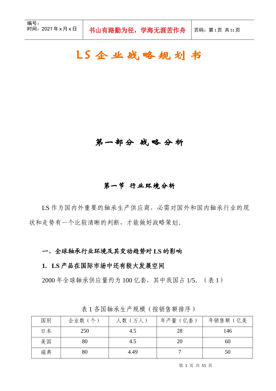 战略管理--LS企业战略规划书_第1页