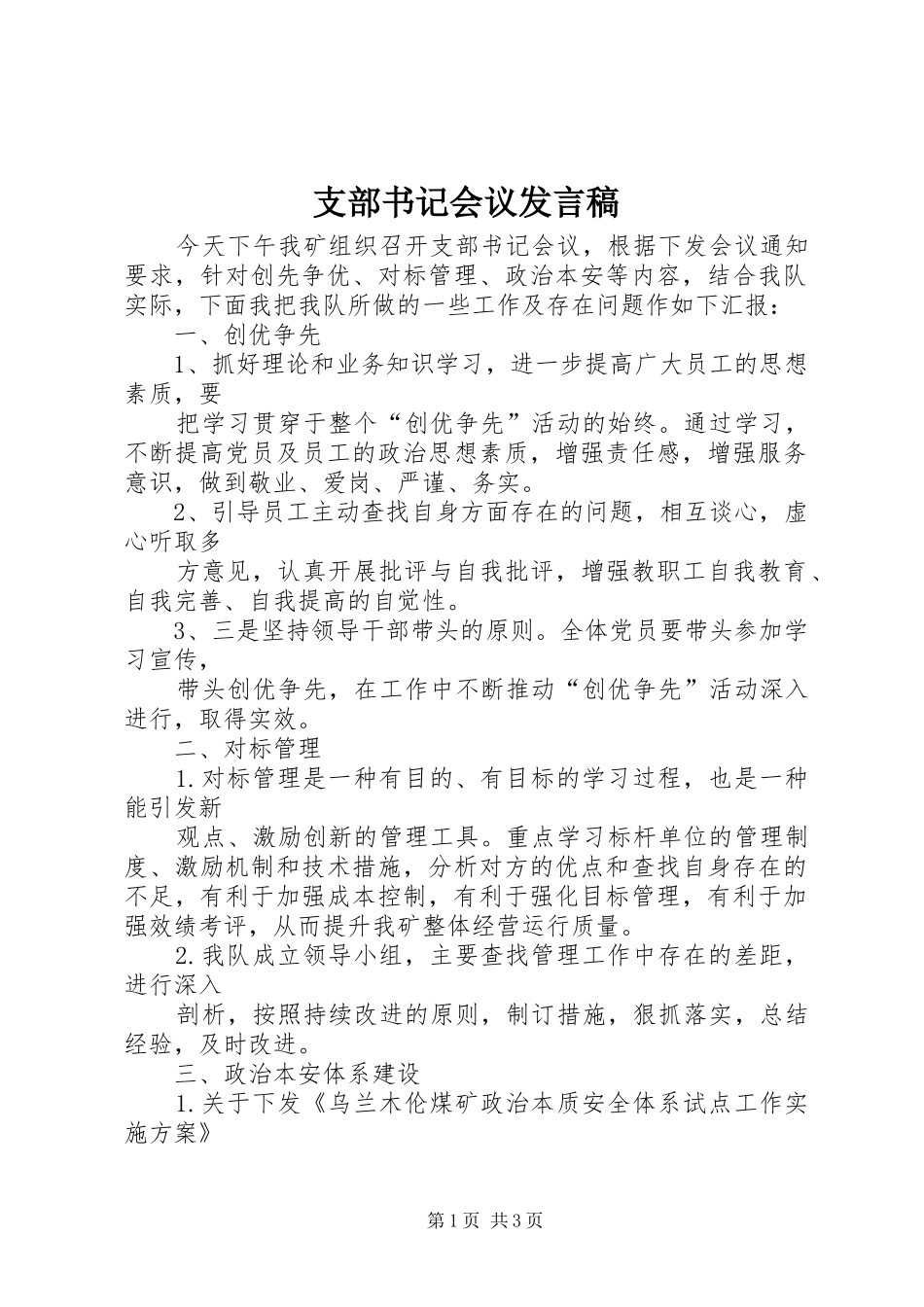 支部书记会议发言_第1页