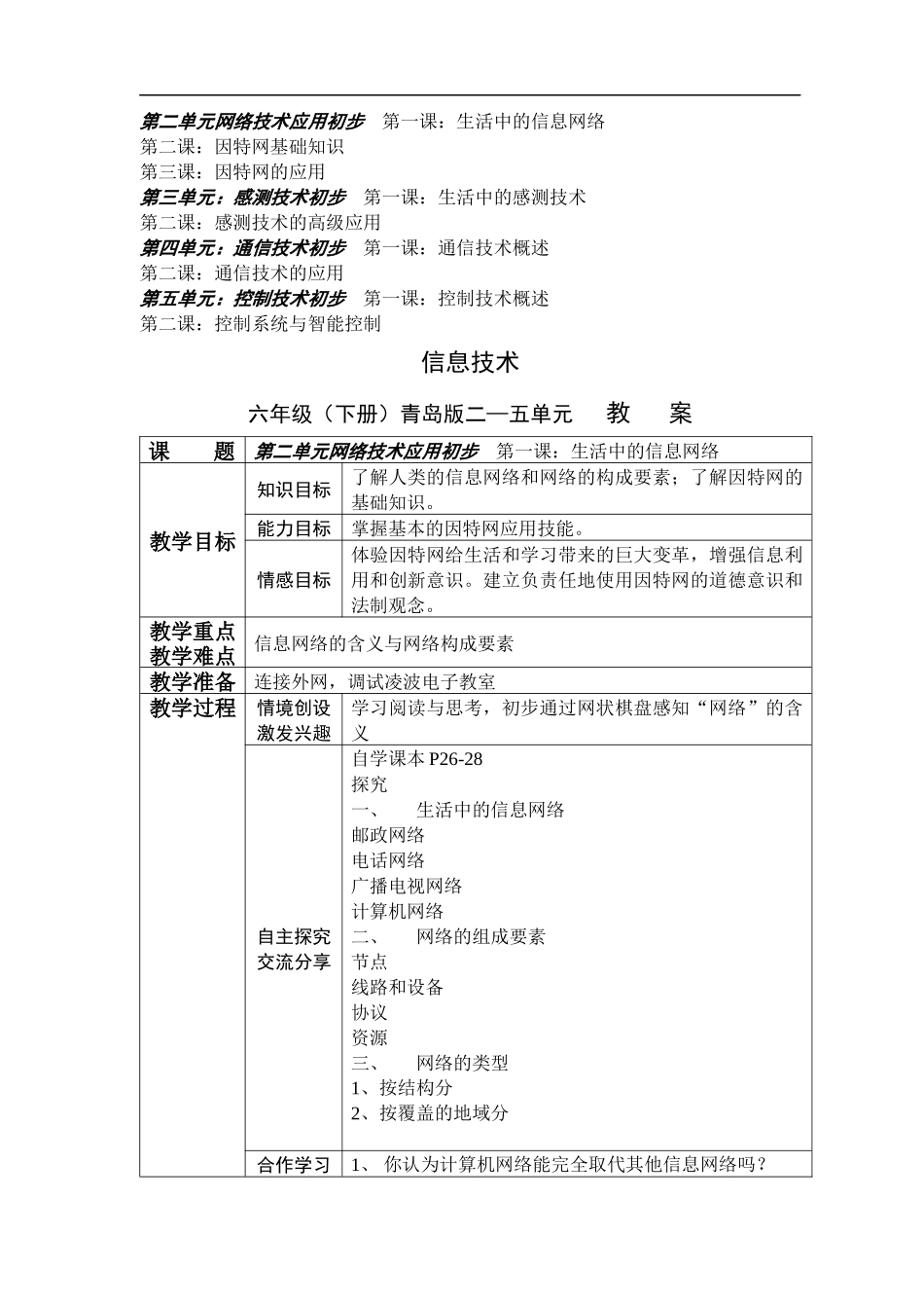 青岛版六年级下册信息技术教案(最新)_第1页