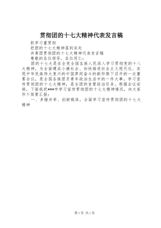 贯彻团的十七大精神代表发言稿范文