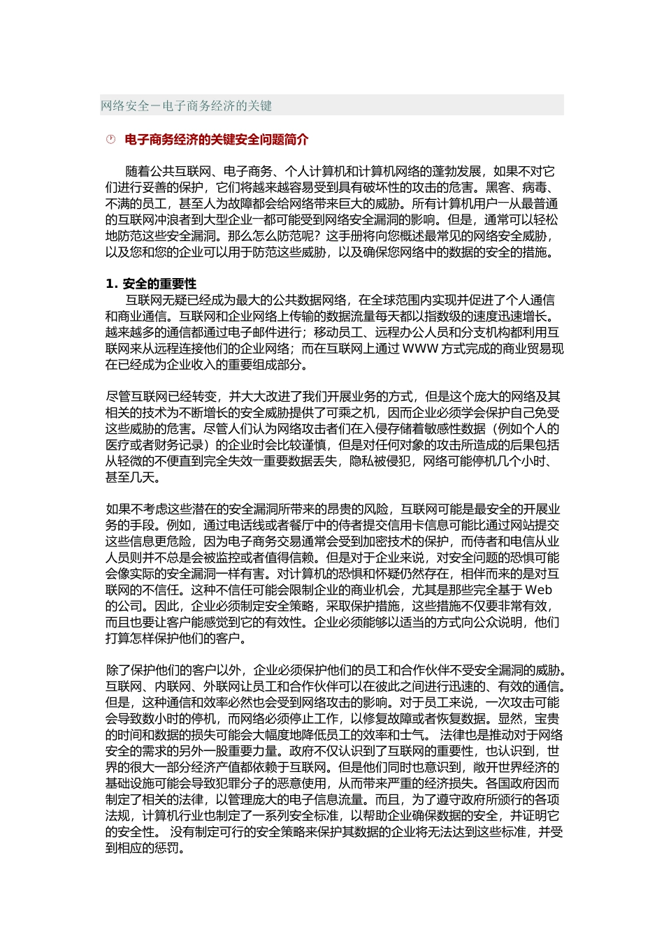 网络安全－电子商务经济的关键_第1页