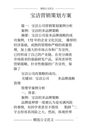宝洁营销策划方案