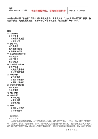 挑战杯——全国金奖创业计划书