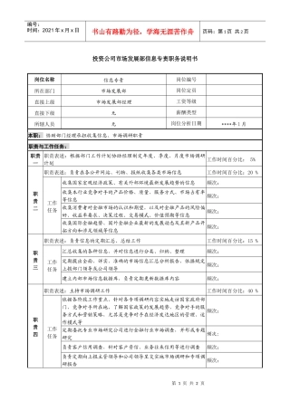 投资公司市场发展部信息专责职务说明