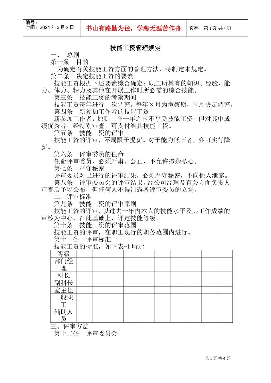 技能工资管理制度手册_第1页