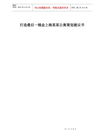 打造最后一桶金上海某某公寓策划建议书