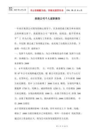 担保公司个人述职报告