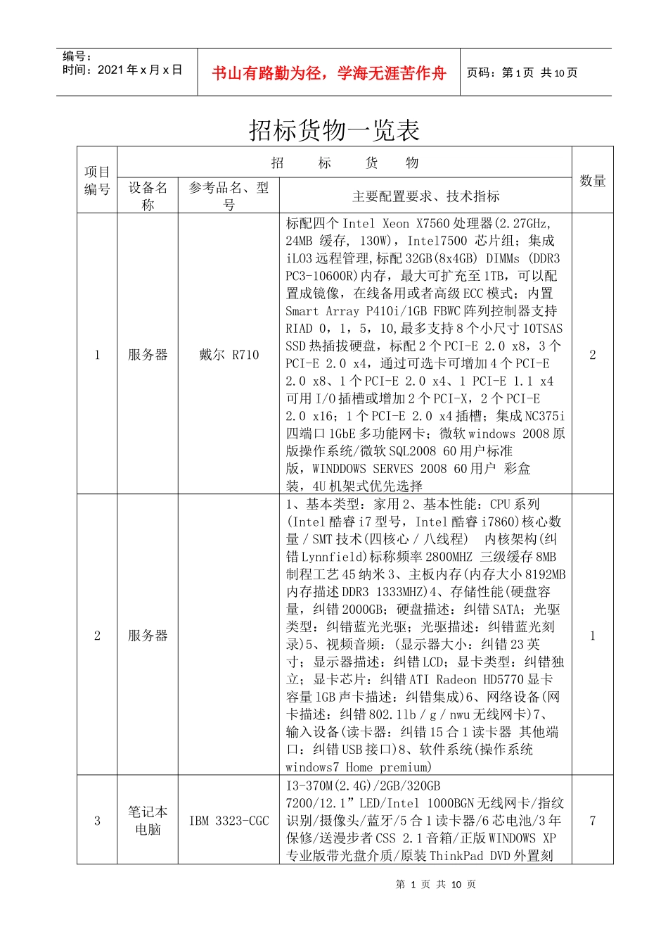 招标货物一览表_第1页