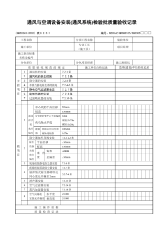 通风与空调设备安装（通风系统）检验批质量验收记录