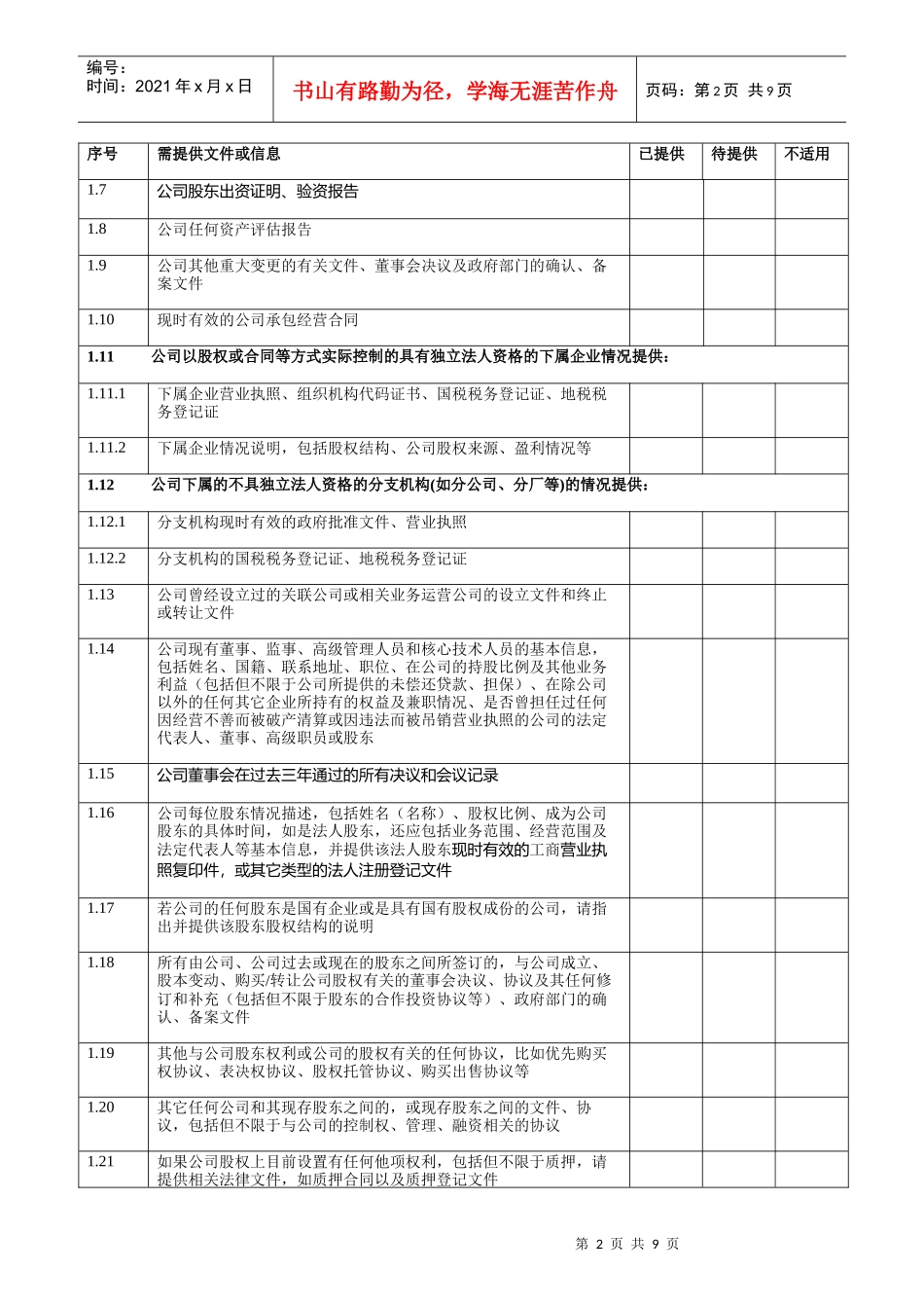 投资并购--法务尽职调查清单_第2页