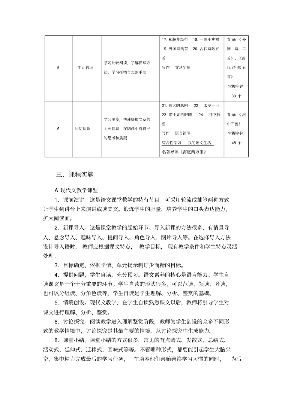 (完整版)部编本2017年七年级下册语文学科课程纲要_第3页