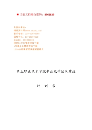 技术学院专业教学团队建设计划书