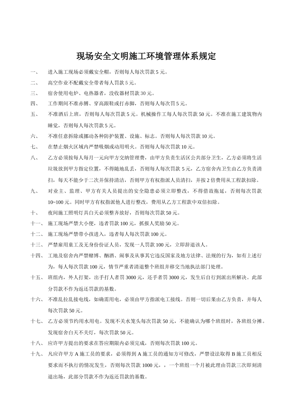 现场安全文明施工环境管理体系规定_第1页