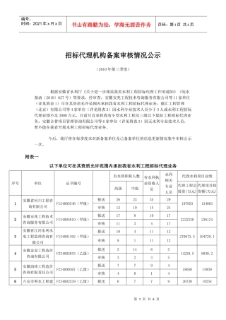 招标代理机构备案审核情况公示