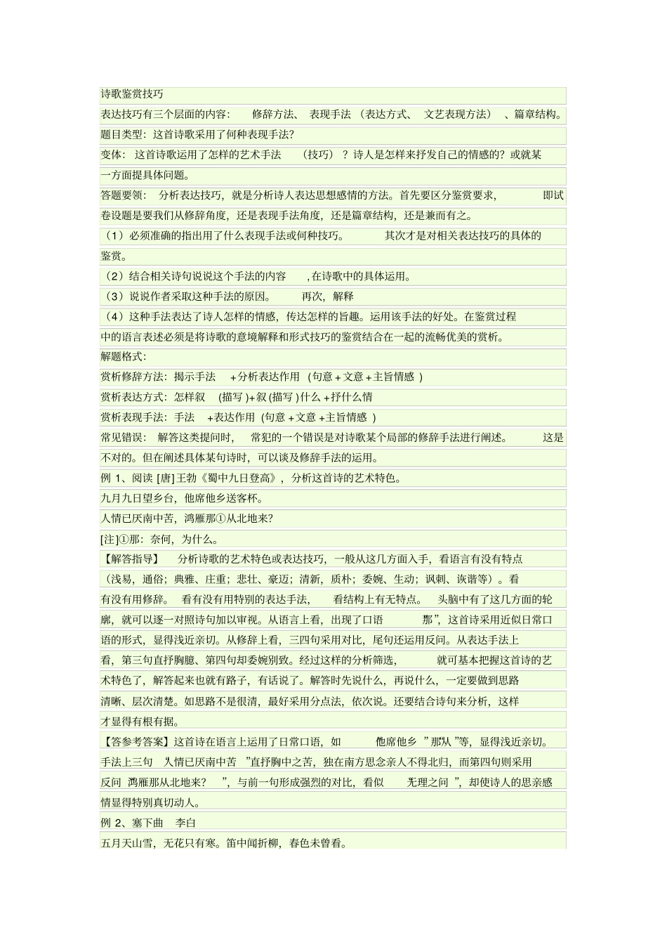 (完整word版)诗歌鉴赏技巧_第1页