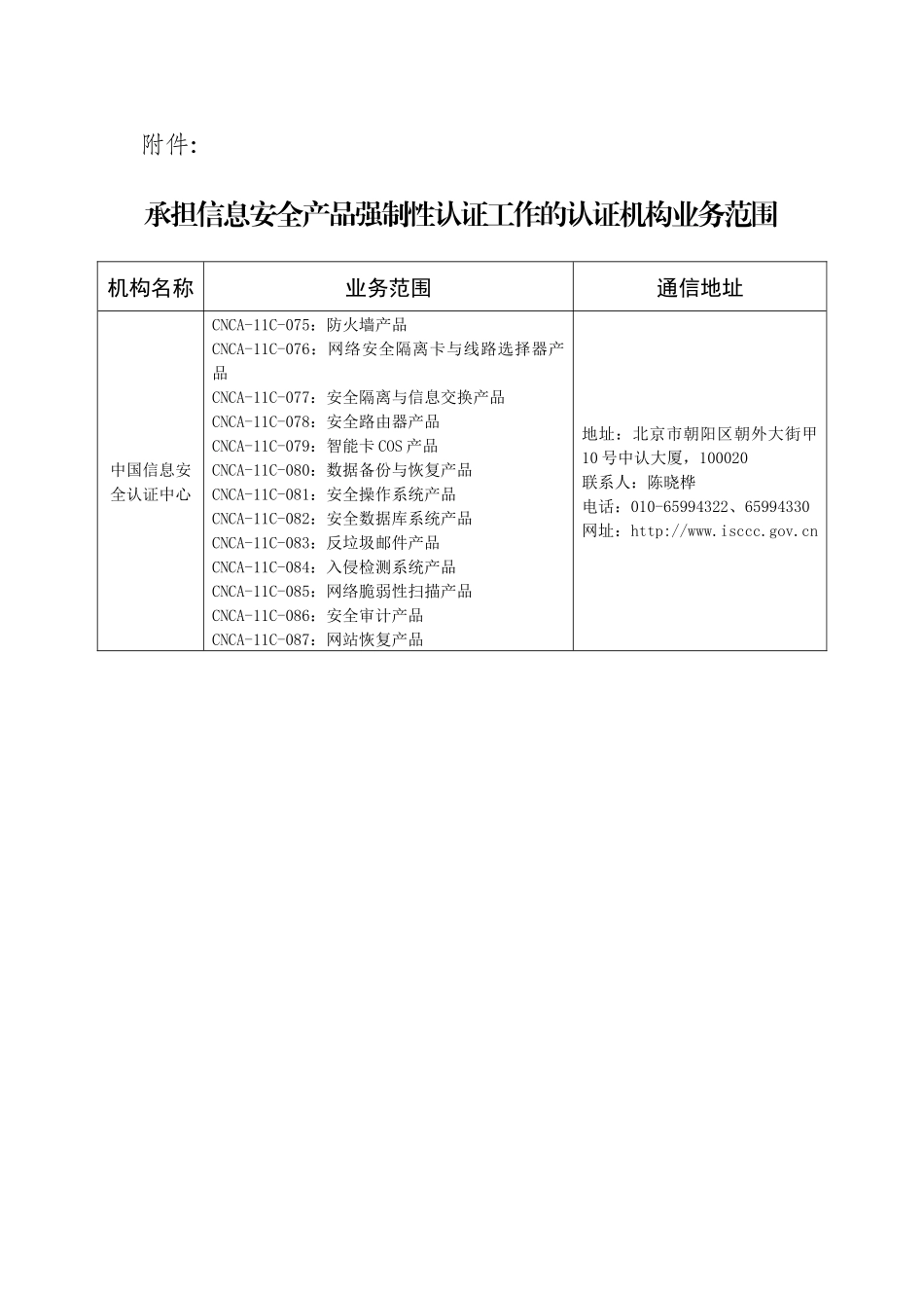 承担信息安全产品强制性认证工作的认证机构业务范围_第1页