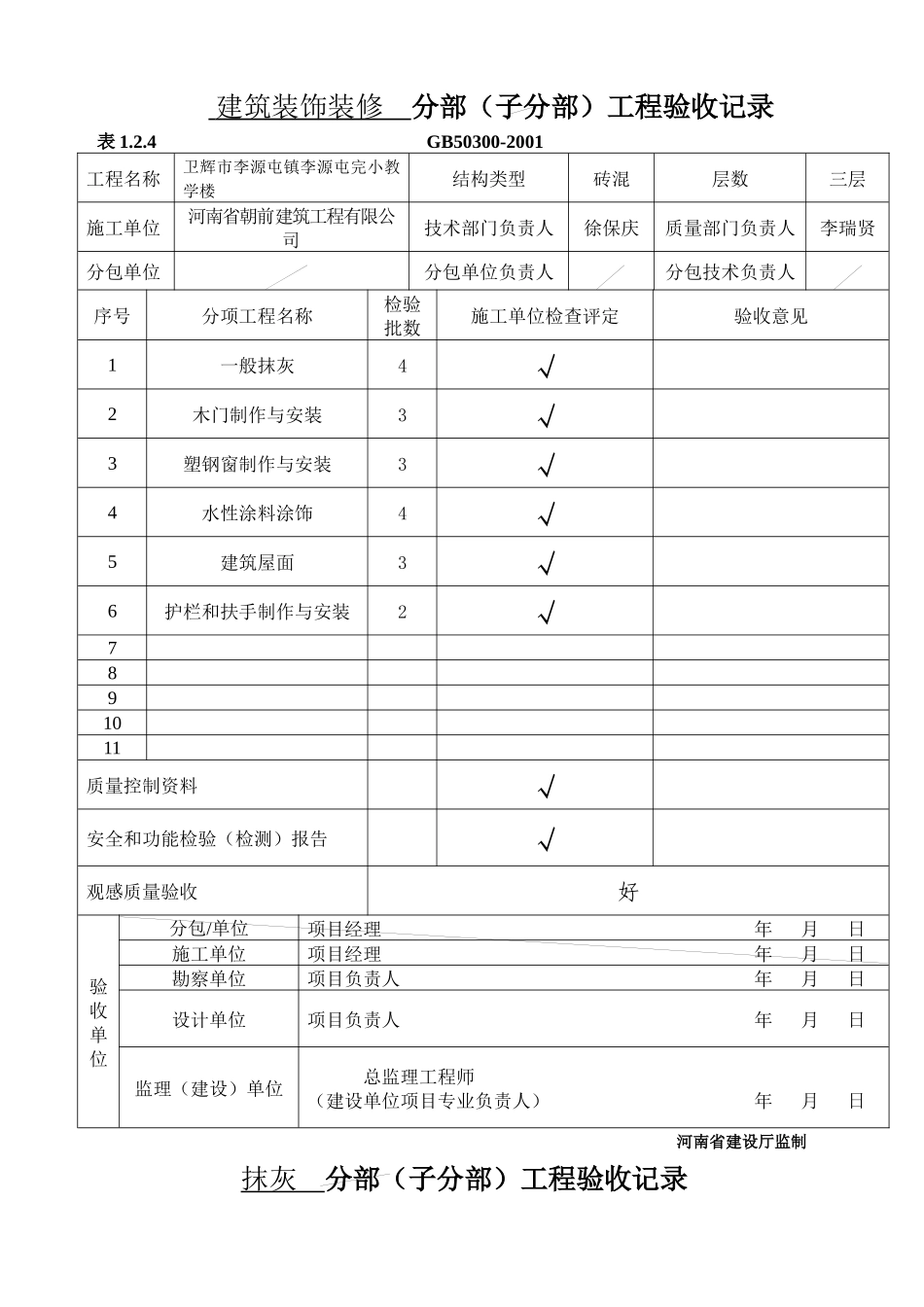 建筑装饰装修 分部 分项 检验批 验收记录_第1页