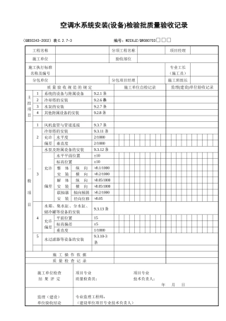 空调水系统安装（设备）检验批质量验收记录